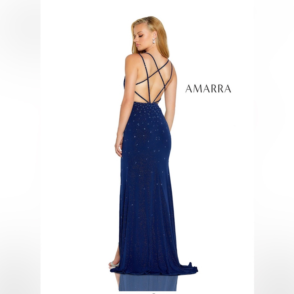 Amarra Navy Strappy Back Prom Dress